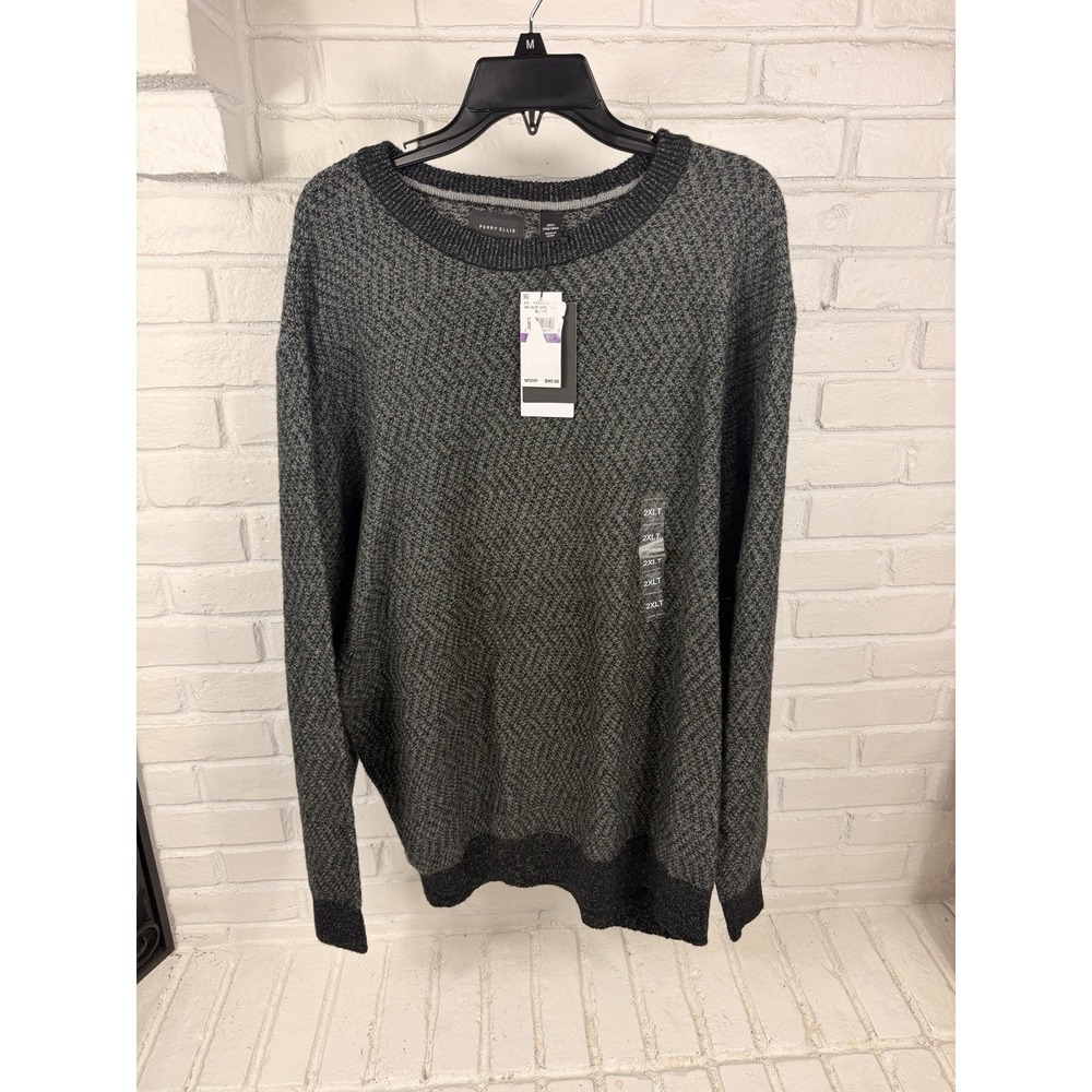 Perry Ellis Sweater Mens 2XLT Black Gray Wool Blend Crewneck NWT Big Tall